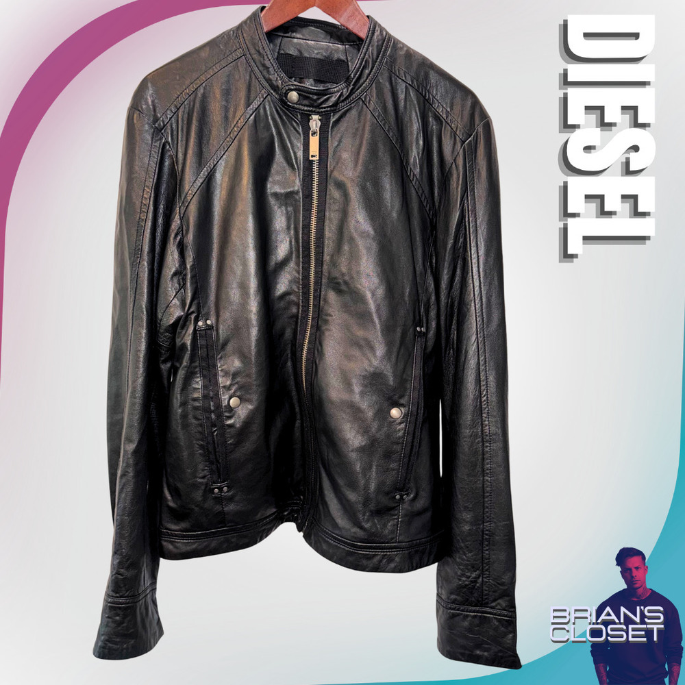 DIESEL Men's Leather Motorcycle Jacket in Black - L